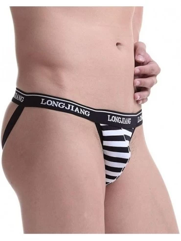Briefs Striped Jockstrap for Men-Breathable Athletic Supporter Underwear Gym Performance Cotton Bulge Pouch Bikini Thongs - B...