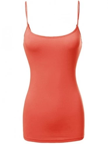 Camisoles & Tanks Women's Basic Solid Long Length Adjustable Spaghetti Strap Tank Top - Fwttk045 Bright Coral - C618O2ZIXYN $...