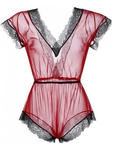 Slips Sexy Lingerie for Women Plus Size Open Back Hollow Pajamas Women Lace Underwear Thongs Jumpsuit Bodysuit Lingerie - Red...