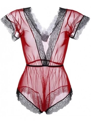 Slips Sexy Lingerie for Women Plus Size Open Back Hollow Pajamas Women Lace Underwear Thongs Jumpsuit Bodysuit Lingerie - Red...