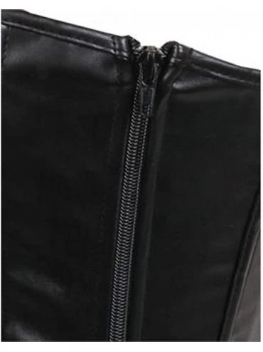 Bustiers & Corsets Women Overbust Steampunk Bustier Top PU Lace Up Zipper Gothic Corset Steel Boned Waist Trainer - Black - C...