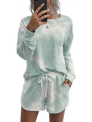 Sets Women's Pajamas Tie Dye Printed Long Sleeve Top Shorts Loungewear 2 Piece Sleepwear Pj Sets - Green White - C319DL55LRQ ...