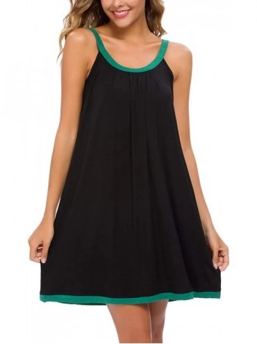 Nightgowns & Sleepshirts Women Cotton Sleeveless Tank Nightgowns Wide Strap Chemise Full Slip Sleep Dress - Black - C718YTZ7M...