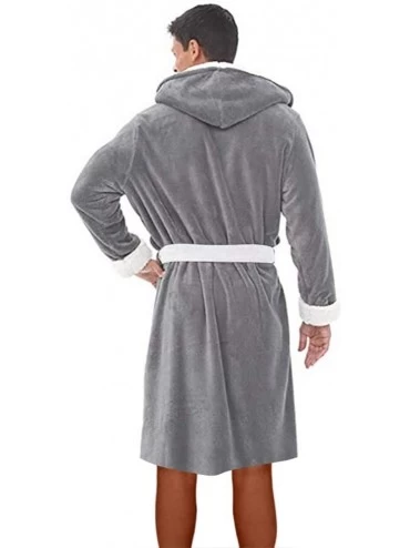 Robes Men's Bathrobe- Men's Winter Plush Lengthened Shawl Bathrobe Home Clothes Long Sleeved Robe Coat Robe-Gray-XL - Gray - ...