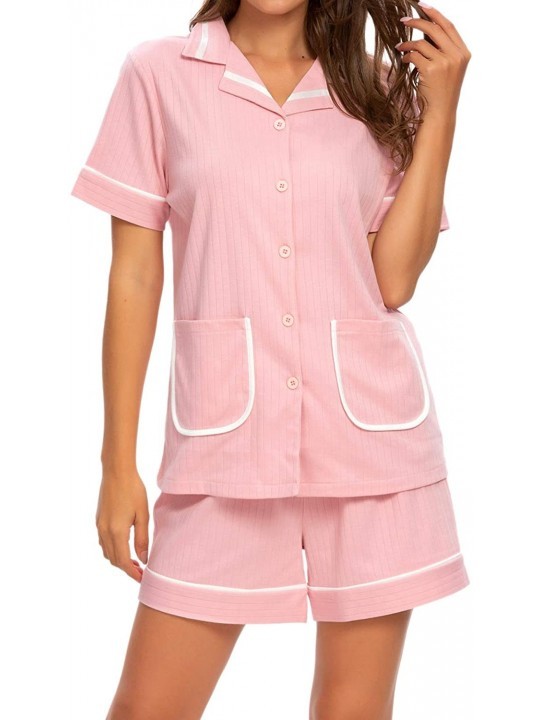 Sets Womens Pajamas Set Shorts-Short Sleeve Sleepwear Ladies Button Down Nightwear Soft Pj Lounge Sets - Color-03 - CI194TOQR...