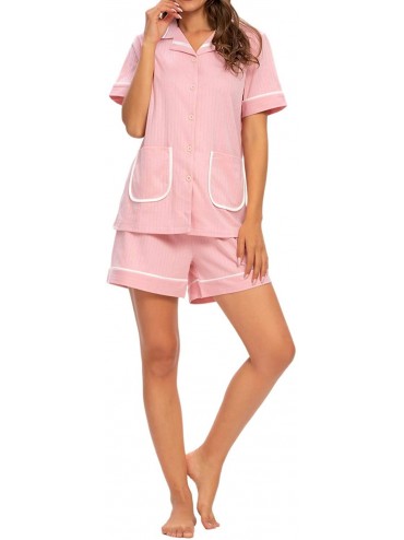 Sets Womens Pajamas Set Shorts-Short Sleeve Sleepwear Ladies Button Down Nightwear Soft Pj Lounge Sets - Color-03 - CI194TOQR...