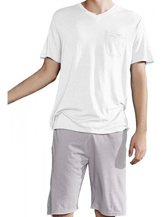 Sleep Sets Men's Casual 2 Pieces Pajama Sets Short Sleeves Tops Boxer Loungewear Pockets PJ Set - White - C718TA8ROY7 $38.93