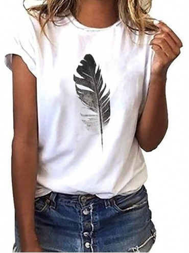 Thermal Underwear Fashion Women's Casual T-Shirt Loose Short-Sleeved Leaf Print O-Neck Top - White - C518O3N6SU4 $30.84