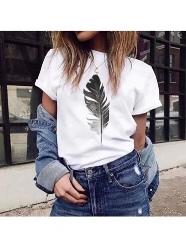 Thermal Underwear Fashion Women's Casual T-Shirt Loose Short-Sleeved Leaf Print O-Neck Top - White - C518O3N6SU4 $15.62