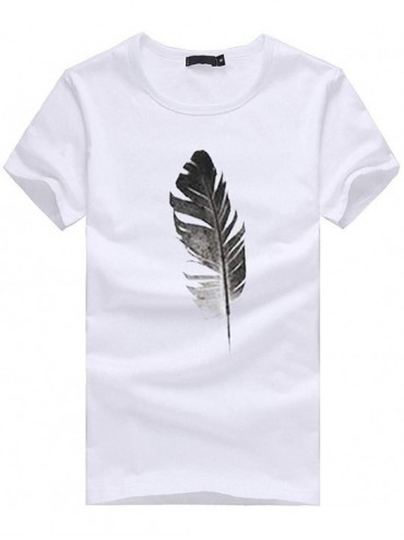Thermal Underwear Fashion Women's Casual T-Shirt Loose Short-Sleeved Leaf Print O-Neck Top - White - C518O3N6SU4 $32.40