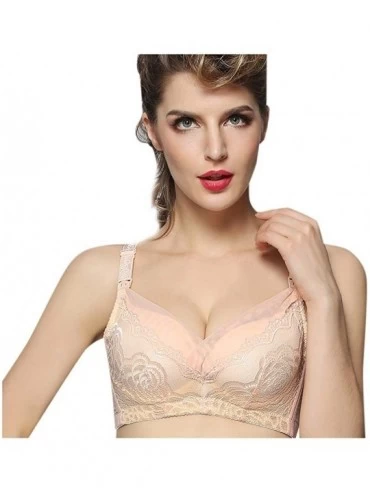 Bustiers & Corsets Women's Adjustable Sports Upper Closure Extra-Elastic Breathable Lace Trim Bra - Beige - CK18YYT9ZN4 $27.36