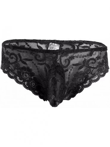 Briefs Man Romance Lace Flower Mesh Bulge Pouch Briefs Underwear Sissy Panty - Black - CQ182OARA5R $16.39