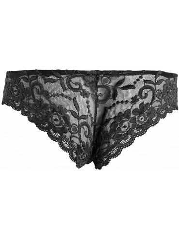 Briefs Man Romance Lace Flower Mesh Bulge Pouch Briefs Underwear Sissy Panty - Black - CQ182OARA5R $16.39