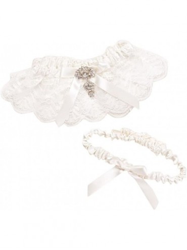 Garters & Garter Belts Adjustable Jeweled Lace Garter Set Style ACC610 - Ivory - C312LLFWHIR $50.57