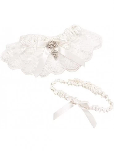 Garters & Garter Belts Adjustable Jeweled Lace Garter Set Style ACC610 - Ivory - C312LLFWHIR $45.09
