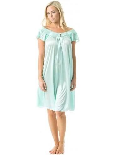Nightgowns & Sleepshirts Women's Satin Lightweight Nightgown Embroidered Lace Cap Sleeve - Green - CW11A93S6Y1 $27.02