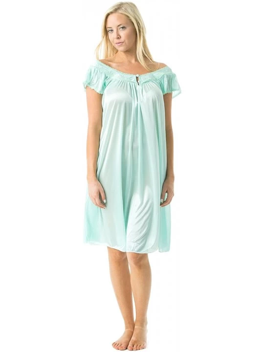 Nightgowns & Sleepshirts Women's Satin Lightweight Nightgown Embroidered Lace Cap Sleeve - Green - CW11A93S6Y1 $17.42