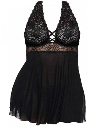 Bottoms Sexy Plus Size Lingerie Women Lace Underwire Racy Muslin Sleepwear Underwear Nightdress+Briefs - Black - CE196C24XXD ...