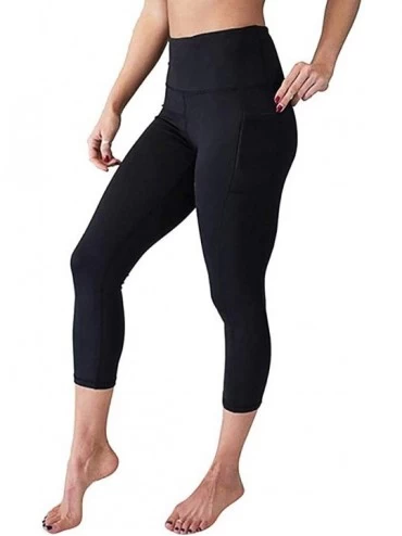 Slips Women's High Waist Yoga Capri Leggings with Side Pockets- Tummy Control Workout Squat-Proof Yoga Pan - Black - CA18TC2C...