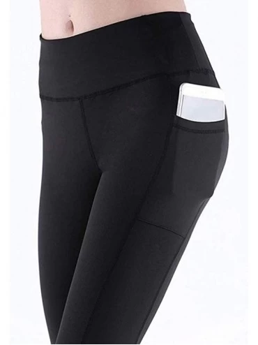 Slips Women's High Waist Yoga Capri Leggings with Side Pockets- Tummy Control Workout Squat-Proof Yoga Pan - Black - CA18TC2C...