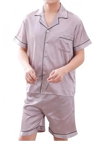Sleep Sets Men's Satin Short Sleeve Sleepwear with Shorts Pajamas Set - Purple Grey - CO18SS8O6NA $35.32