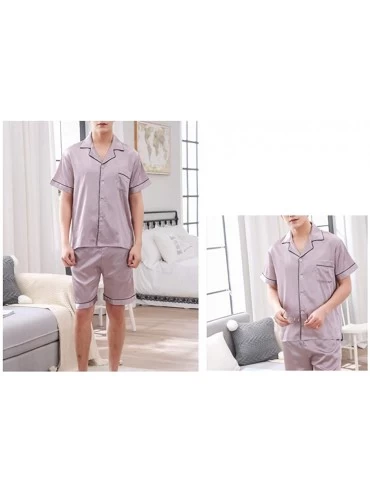 Sleep Sets Men's Satin Short Sleeve Sleepwear with Shorts Pajamas Set - Purple Grey - CO18SS8O6NA $21.29