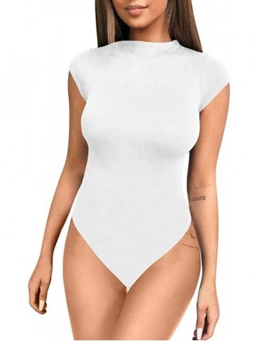 Shapewear Women's Sexy Bodycon Short Sleeve Scoop Neck Leotard Bodysuit - White - CO18RRLTHQ6 $38.64