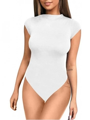 Shapewear Women's Sexy Bodycon Short Sleeve Scoop Neck Leotard Bodysuit - White - CO18RRLTHQ6 $19.97