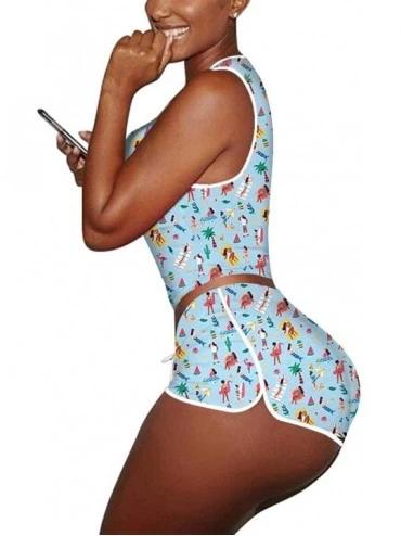 Sets Women's Crop Top Workout Shorts 3D Printed Camisole Cami Vest Yoga Tank Tops Fitness Soft Hot Pants - Hawaii - CU190XGL6...