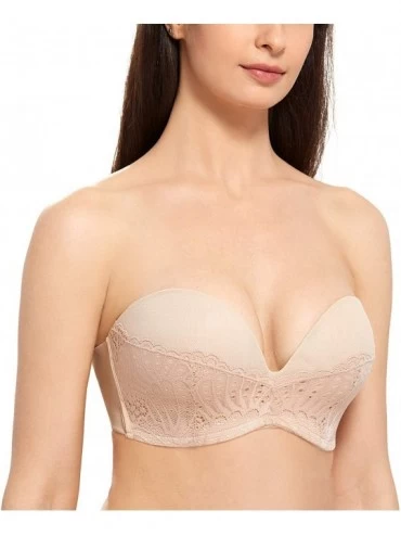 Bras Women's Slightly Lined Great Support Lace Underwired Strapless Bra - Beige - CD1854CIAND $22.71