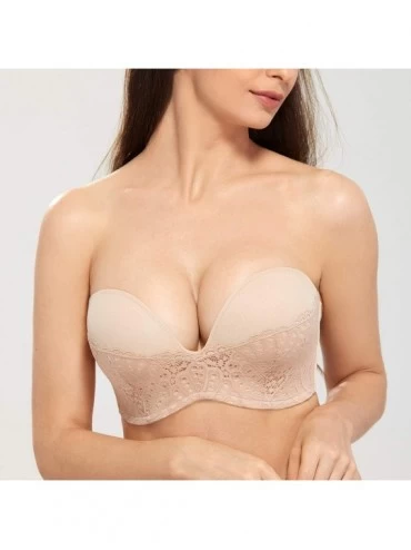 Bras Women's Slightly Lined Great Support Lace Underwired Strapless Bra - Beige - CD1854CIAND $22.71