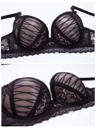 Bras Women's Lace Bra Set Sexy Lingerie and Thongs Bra and Panty Set Push Up Bra Underwire Bra - Black-a - C118Q0IN45Q $18.35