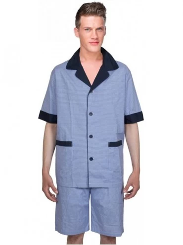 Sleep Sets Soft Woven Cotton Blend Men Short Pajamas Sleepwear/Loungewear Set - Light Blue Check - C911UQIP7L5 $20.79