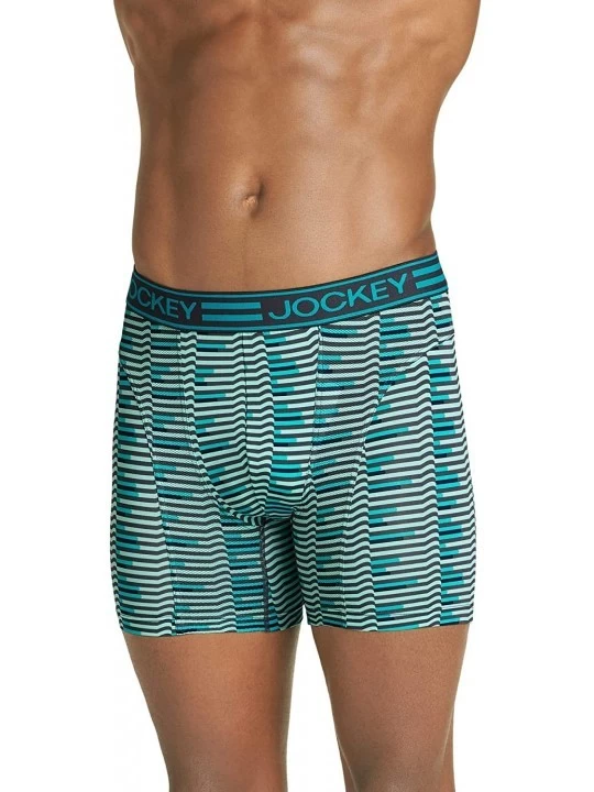 Boxer Briefs Men's Underwear Sport Cooling Mesh Performance Boxer Brief - Aqua Stripe - CZ18UZY04YS $13.82