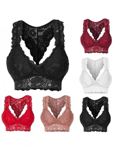 Bras Lace Bralettes for Women Padded Breathable Sexy Racerback Lace Bra Bustier Crop Top - Z01-black - CS19CK348RS $24.48