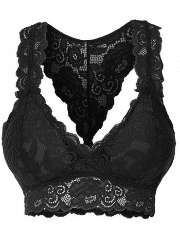 Bras Lace Bralettes for Women Padded Breathable Sexy Racerback Lace Bra Bustier Crop Top - Z01-black - CS19CK348RS $16.09