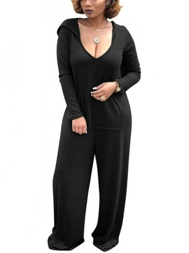 Sets Womens Short Sleeve Jumpsuit Sleepwear One Piece Outfits Casual Rompers - Black(hooded) - C818LAOGCK7 $50.14