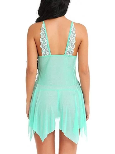 Accessories Lingerie Womens Babydoll Sexy Lace Chemise Teddy V Neck Mesh Nighties - Green - CB192T485CD $12.39