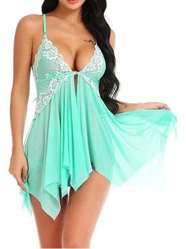 Accessories Lingerie Womens Babydoll Sexy Lace Chemise Teddy V Neck Mesh Nighties - Green - CB192T485CD $12.39
