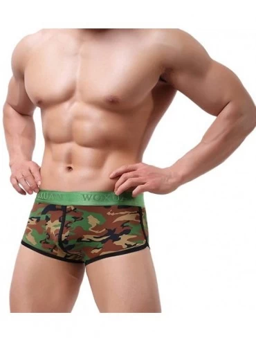 Boxer Briefs Men's Camouflage Underwear U Convex Breathable Sexy Tight Boxer Panties - Green - CO18WSQMLZO $12.78