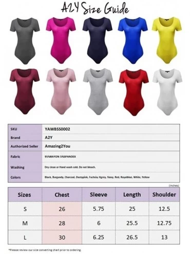 Shapewear Women's Lightweight Deep V-Neck Ribbed Short Sleeve Bodysuit - Yawbss0002 Fuchsia - CR18U25Y8IO $16.96