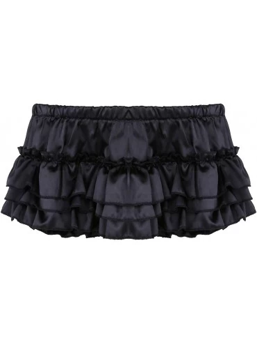 Briefs Men's Frilly Satin Tiered Skirted Briefs Bloomers Sissy Crossdress Panties Underwear - Black - CF18KISH9XM $40.97