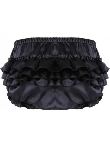 Briefs Men's Frilly Satin Tiered Skirted Briefs Bloomers Sissy Crossdress Panties Underwear - Black - CF18KISH9XM $17.72