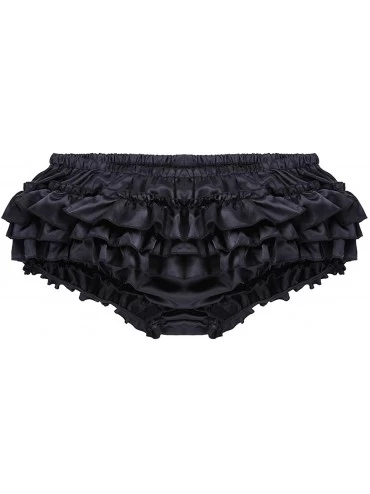 Briefs Men's Frilly Satin Tiered Skirted Briefs Bloomers Sissy Crossdress Panties Underwear - Black - CF18KISH9XM $17.72