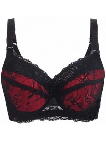 Bras Womens Full Coverage Deep V Underwire Non-Padded Lace Bra Women Lingerie - Red - CY18GZAXUWZ $57.96