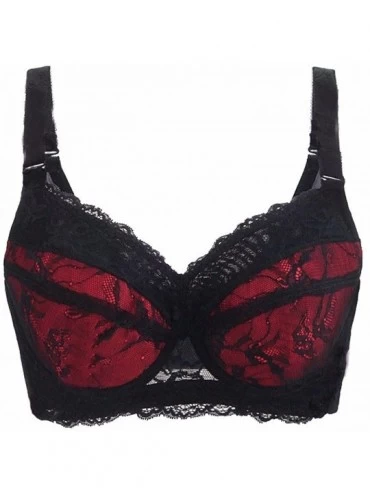 Bras Womens Full Coverage Deep V Underwire Non-Padded Lace Bra Women Lingerie - Red - CY18GZAXUWZ $27.79
