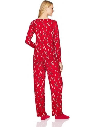 Sets Women's Mini Character Printed Rayon Tee and Pant 3 Piece Pajama Set - Tango Red/Snowman at Sunset - CZ186OIDU4W $37.89