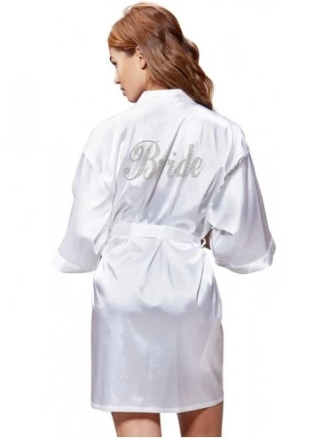 Robes White Satin Kimono Rhinestone Bride Robe - Gray - CF12K3DGLSF $30.31