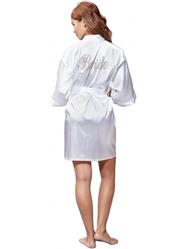 Robes White Satin Kimono Rhinestone Bride Robe - Gray - CF12K3DGLSF $30.31