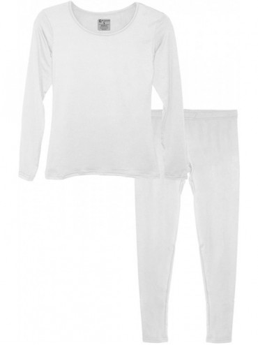 Thermal Underwear Women's Ultra-Soft Fleece Lined Thermal Base Layer Top & Bottom Underwear Set - White - C91879O2757 $41.75